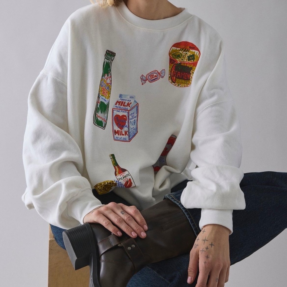 BDG Urban Outfitters Oversized Graphic Food Print Sweatshirt White XXS/XS NWOT